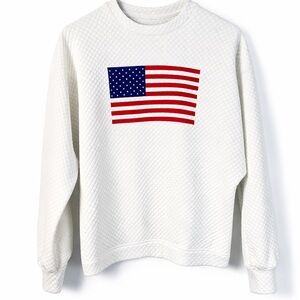 Dudley Stephens White Waffle P’town Sweatshirt with American Flag